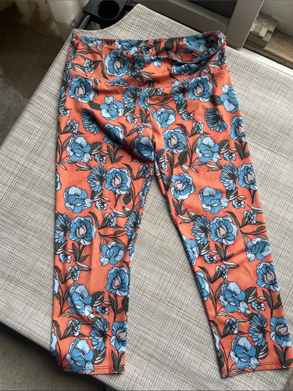 Onzie Coral Leggings with Blue Floral Print